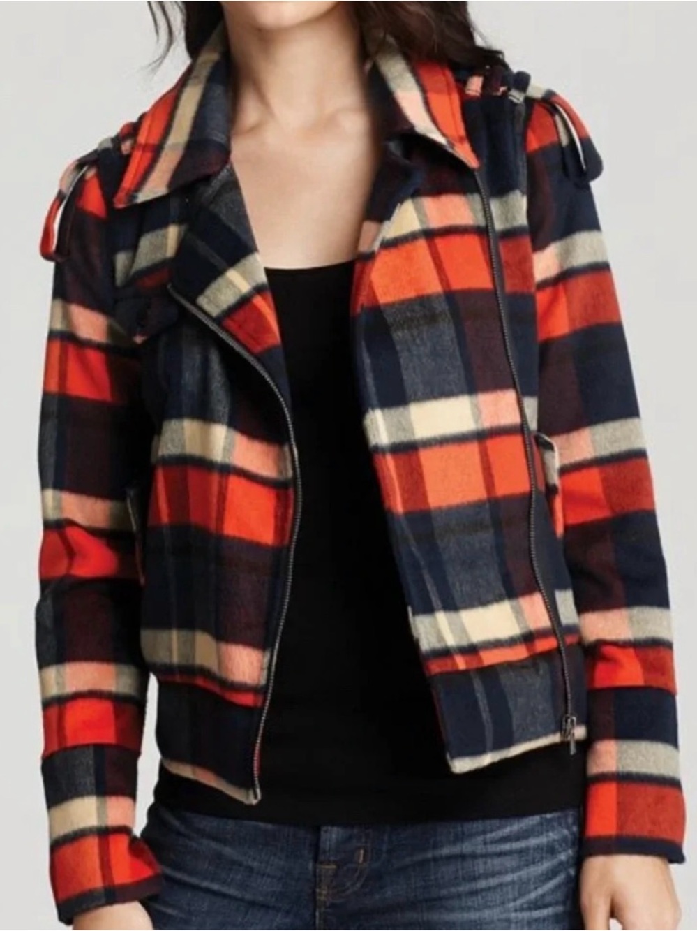 Plaid Quiet Rebel Biker Moleskin Jacket Checkered Zip Up Medium Hurley Y2K Moto